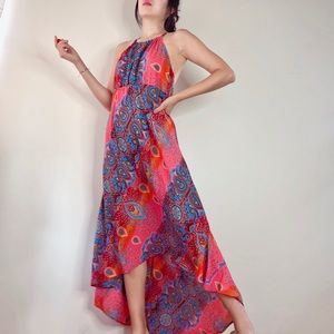 Floral Boho Print Sleeveless Highlow Flowy Dress